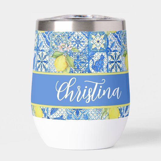 Blue Tile French Country Lemon Pattern Provencal (Voorkant)