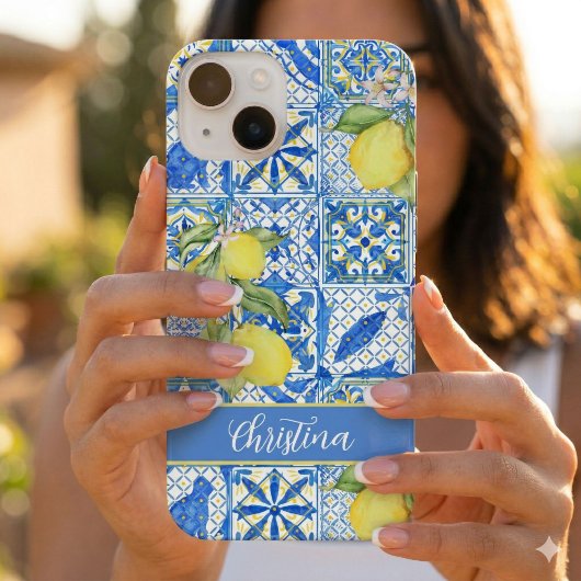Blue Tile French Country Lemon Pattern Provencal iPhone Hoesje