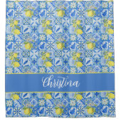 Blue Tile French Country Lemon Pattern Shower Curt Douchegordijn (Voorkant)