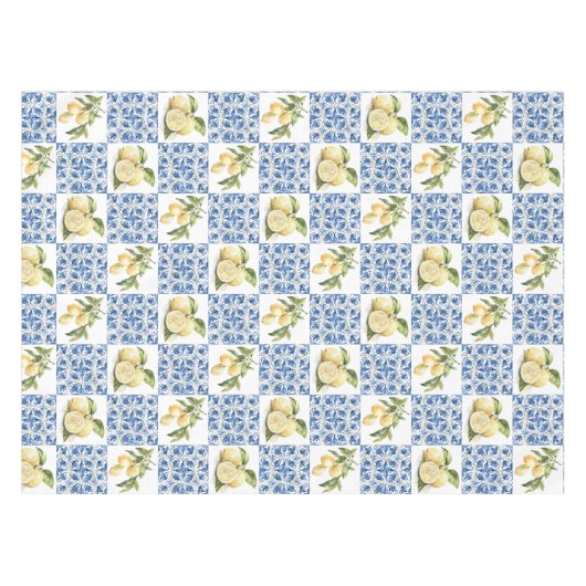 Blue Tile French Country Lemon Pattern Tafelkleed (Voorkant (Horizontaal))