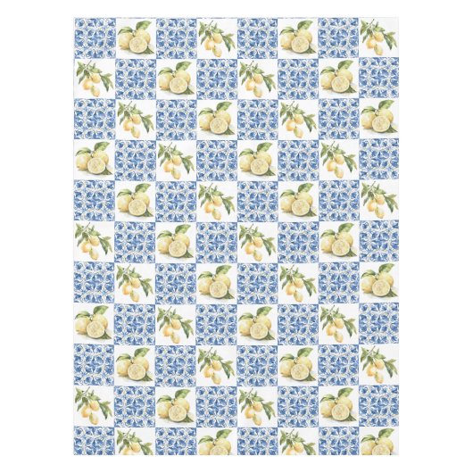 Blue Tile French Country Lemon Pattern Tafelkleed (Voorkant)