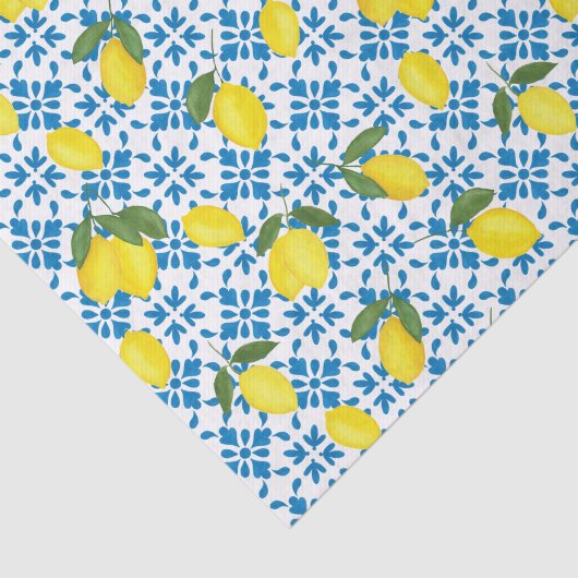 Blue Tile French Country Lemon Pattern Tissuepapier (Detail)