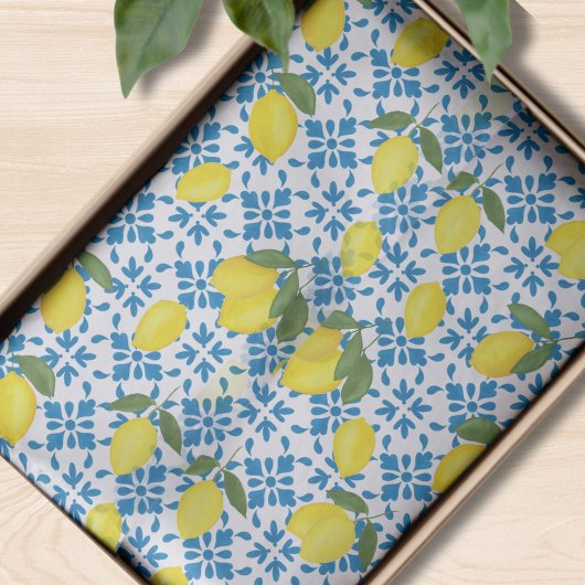 Blue Tile French Country Lemon Pattern Tissuepapier