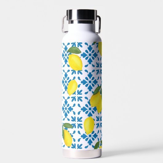 Blue Tile French Country Lemon Pattern Waterfles (Voorkant)