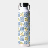 Blue Tile French Country Lemon Pattern Waterfles (Voorkant)