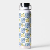 Blue Tile French Country Lemon Pattern Waterfles (Achterkant)