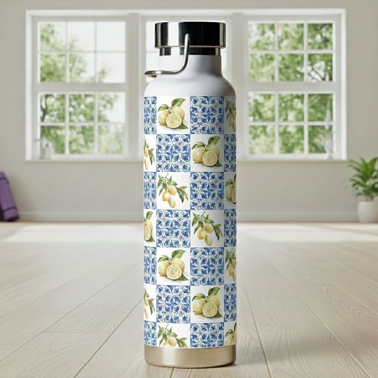 Blue Tile French Country Lemon Pattern Waterfles