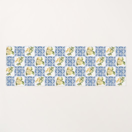 Blue Tile French Country Lemon Pattern Yogamat (Voorkant (horizontaal))