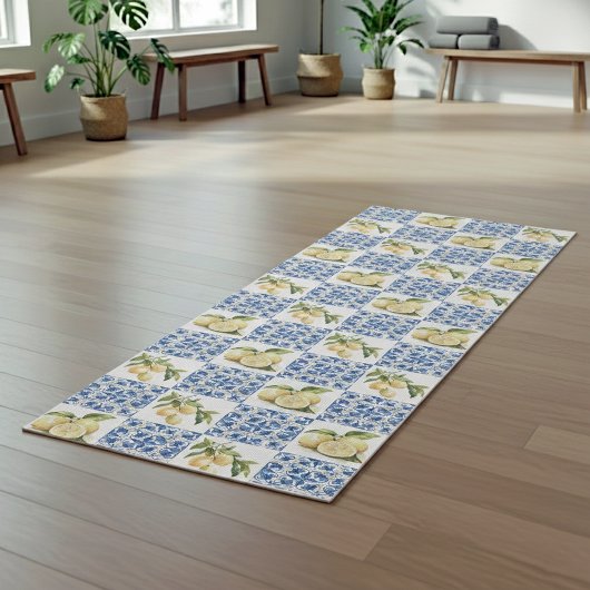 Blue Tile French Country Lemon Pattern Yogamat