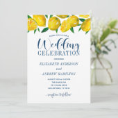 Blue Tile Italian Lemon Wedding Invitation Kaart (Staand voorkant)