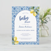 Blue Tile Lemon Baby Shower Invitation Kaart (Staand voorkant)