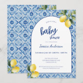 Blue Tile Lemon Baby Shower Invitation Kaart (Voorkant / Achterkant)