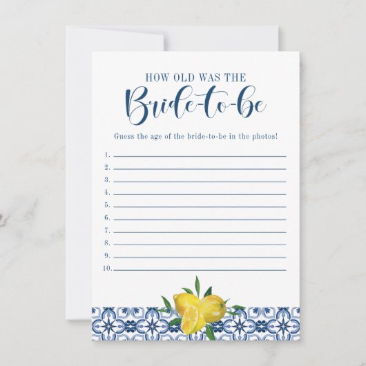  Blue Tile Lemon How Old Was the Bride Game Kaart (Voorkant)