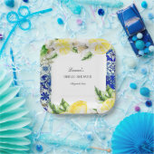 Blue Tile Lemon Italian Bridal Shower  Papieren Bordje (Feest)