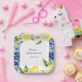 Blue Tile Lemon Italian Bridal Shower  Papieren Bordje (Feest)
