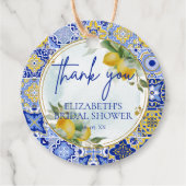 Blue Tile Lemons Script Dank je Bruids Shower Bedankjes Labels (Voorkant)
