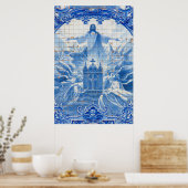 Blue tile mosaic of jesus, Portugal Poster (Keuken)