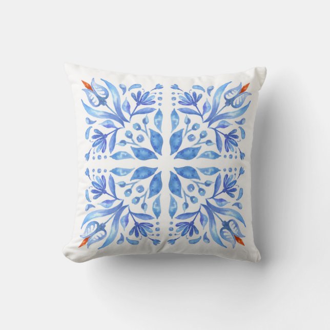 Blue Tile Motif Kussen (Voorkant)