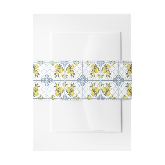 Blue Tile Watercolor French Country Lemon Pattern Uitnodigingen Wikkel (Voorkant Voorbeeld)
