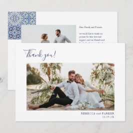 Blue Tiles elegant Wedding Dank je foto Bedankkaart