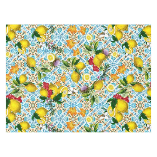 Blue tiles lemon Mediterranean Tafelkleed (Voorkant (Horizontaal))