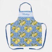 Blue Tiles Lemons Mediterranean Pattern Name Schort (Voorkant)