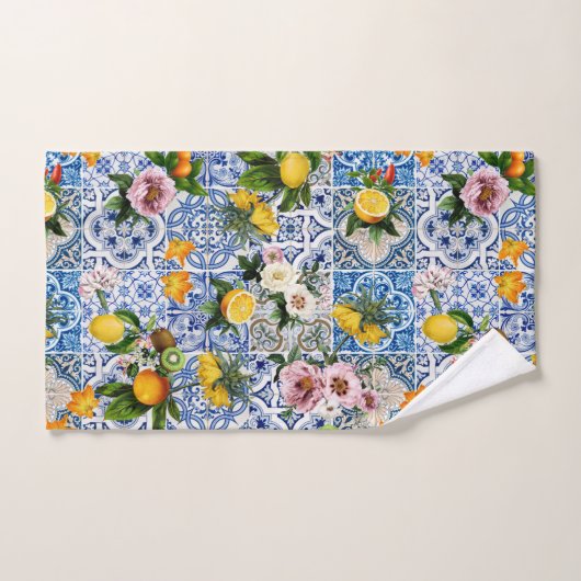 Blue tiles Mediterranean Floral  Bad Handdoek (Handdoek)
