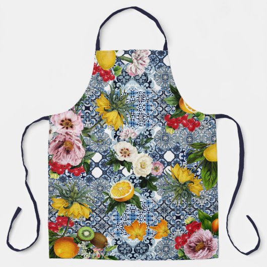 Blue tiles Mediterranean Floral  Schort (Voorkant)