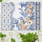 Blue tiles Mediterranean Floral  Theedoek (Gevouwen)