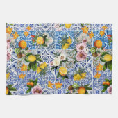 Blue tiles Mediterranean Floral Theedoek (Horizontaal)
