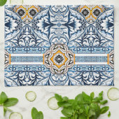 Blue tiles Mediterranean Floral Theedoek (Gevouwen)