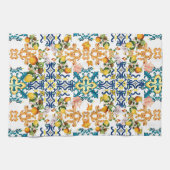 Blue tiles Mediterranean Floral Theedoek (Horizontaal)