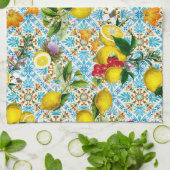 Blue tiles Mediterranean Floral  Theedoek (Gevouwen)