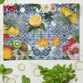 Blue tiles Mediterranean Floral Theedoek (Gevouwen)