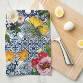 Blue tiles Mediterranean Floral Theedoek