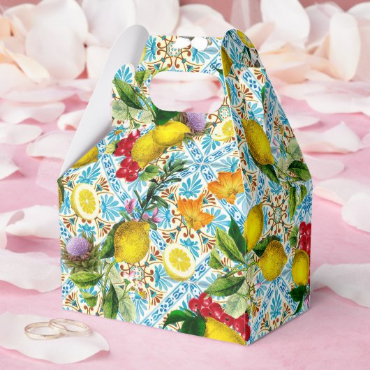 Blue Tiles Mediterranean Lemon Pattern Bedankdoosjes (Huwelijk)