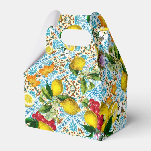 Blue Tiles Mediterranean Lemon Pattern Bedankdoosjes (Achterkant)