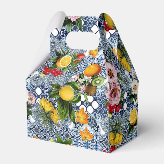 Blue Tiles Mediterranean Lemon Pattern Bedankdoosjes (Achterkant)