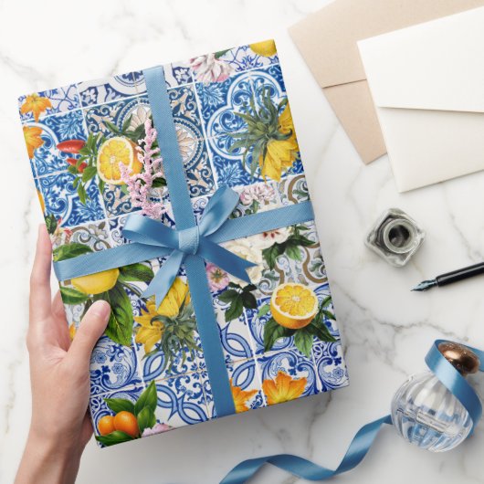 Blue Tiles Mediterranean Pattern Cadeaupapier (Geschenken)