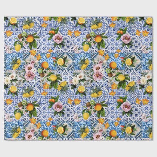 Blue Tiles Mediterranean Pattern Cadeaupapier (Vlak)