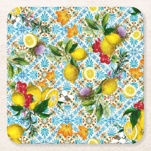 Blue Tiles Mediterranean Pattern  Kartonnen Onderzetters (Voorkant)