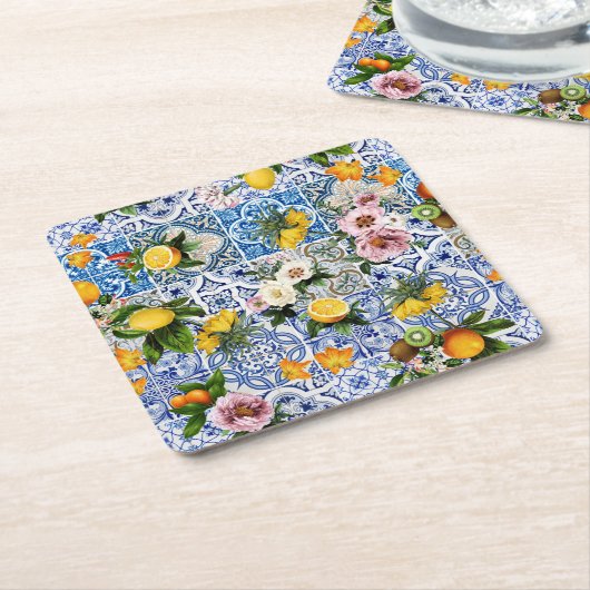 Blue Tiles Mediterranean Pattern  Kartonnen Onderzetters (Schuin)