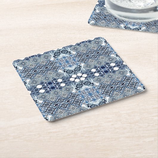 Blue Tiles Mediterranean Pattern Kartonnen Onderzetters (Schuin)