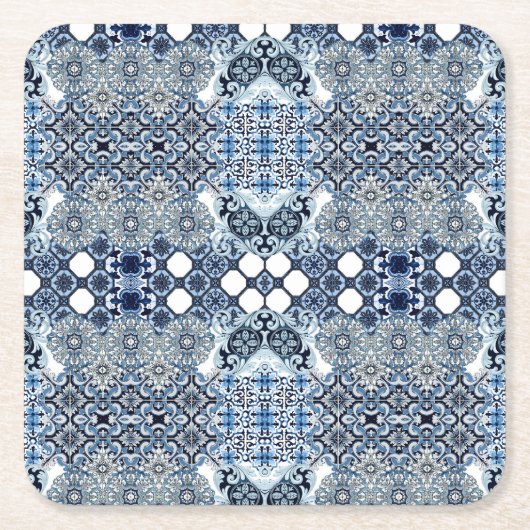 Blue Tiles Mediterranean Pattern Kartonnen Onderzetters (Voorkant)
