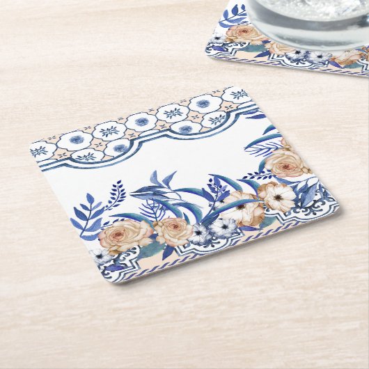 Blue Tiles Mediterranean Pattern  Kartonnen Onderzetters (Schuin)