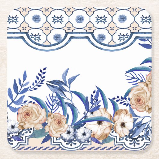 Blue Tiles Mediterranean Pattern  Kartonnen Onderzetters (Voorkant)