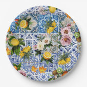 Blue Tiles Mediterranean Pattern Papieren Bordje (Voorkant)