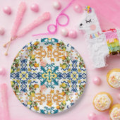 Blue Tiles Mediterranean Pattern Papieren Bordje (Feest)