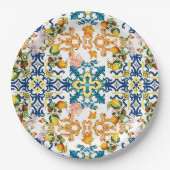 Blue Tiles Mediterranean Pattern Papieren Bordje (Voorkant)