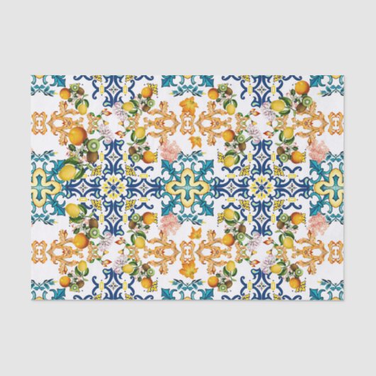 Blue Tiles Mediterranean Pattern Tissuepapier (Voorkant)